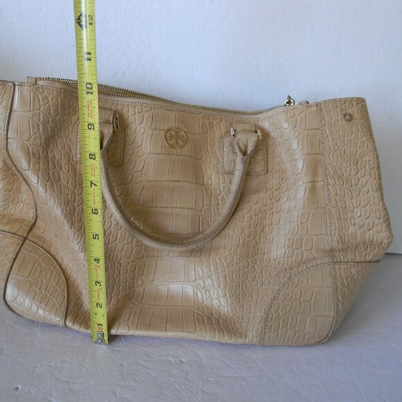 TORY BURCH BEIGE CROC EMBOSSED LEATHER SATCHEL TOTE TRIPLE COMPARTMENT - Picture 3 of 10
